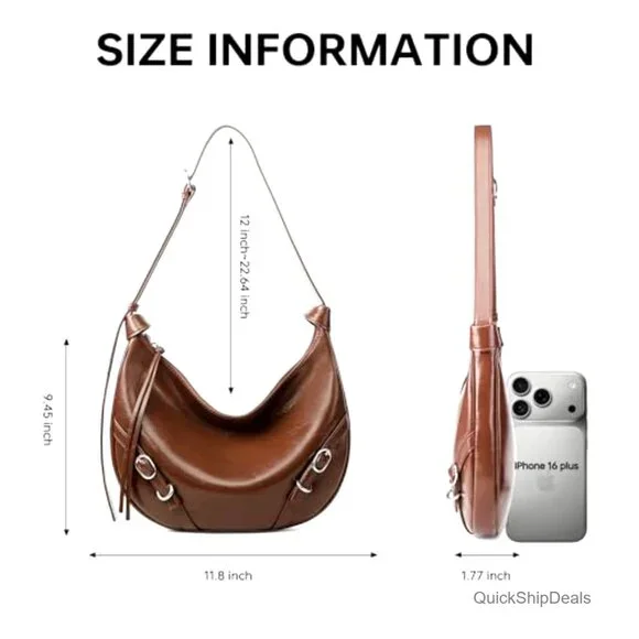 Vegan Leather Hobo Shoulder Bag Adjustable Strap Compact Travel Purse